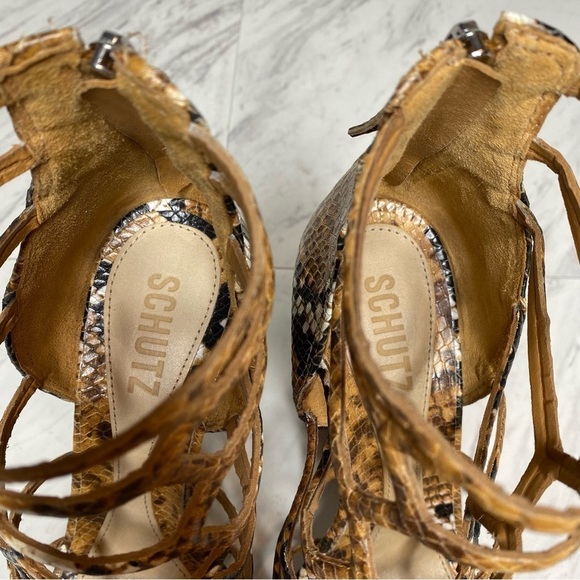 Schutz Julianna Block Heel Cage Snake Leather Sandal 7 1/2 B - Picture 12 of 14